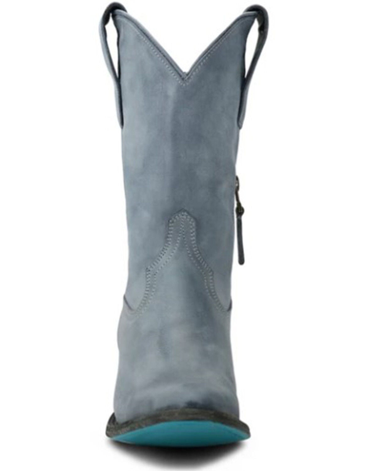 Image #4 - Lane Women's Plain Jane Washed Denim Midi Western Boots - Round Toe, Blue, hi-res