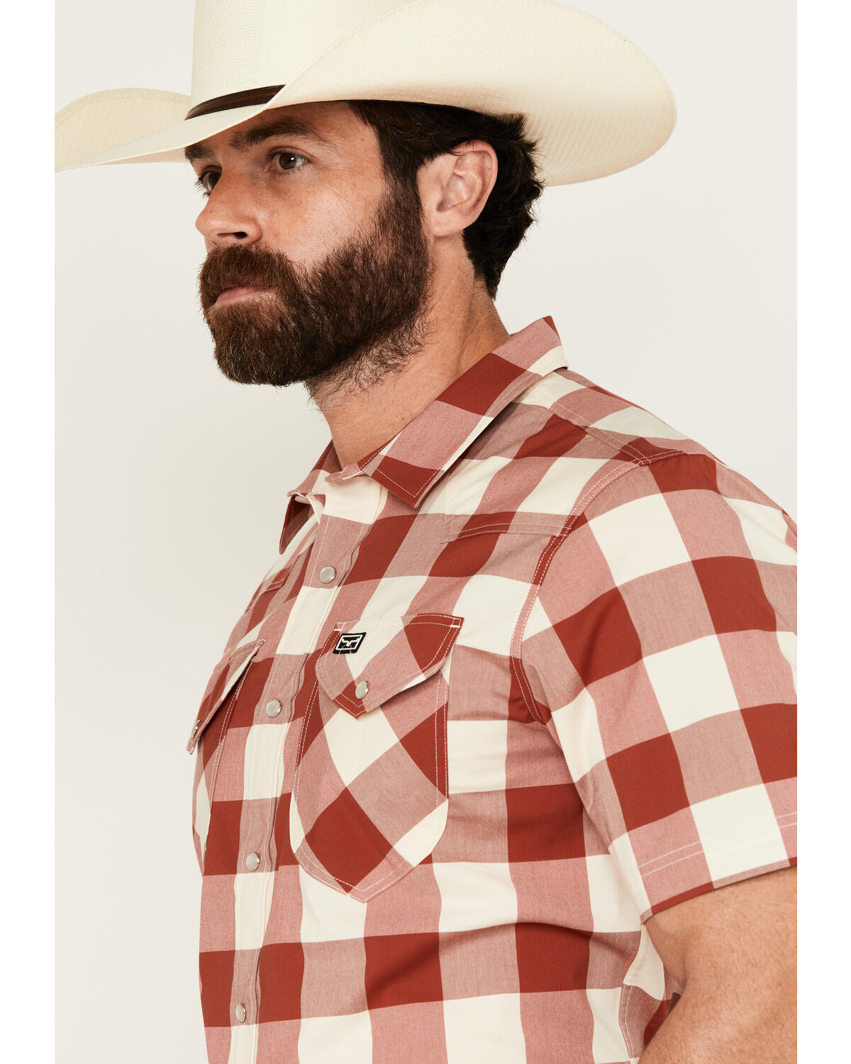 Image #2 - Kimes Ranch Men's Malcom Buffalo Plaid Print Short Sleeve Pearl Snap Western Shirt, Red, hi-res