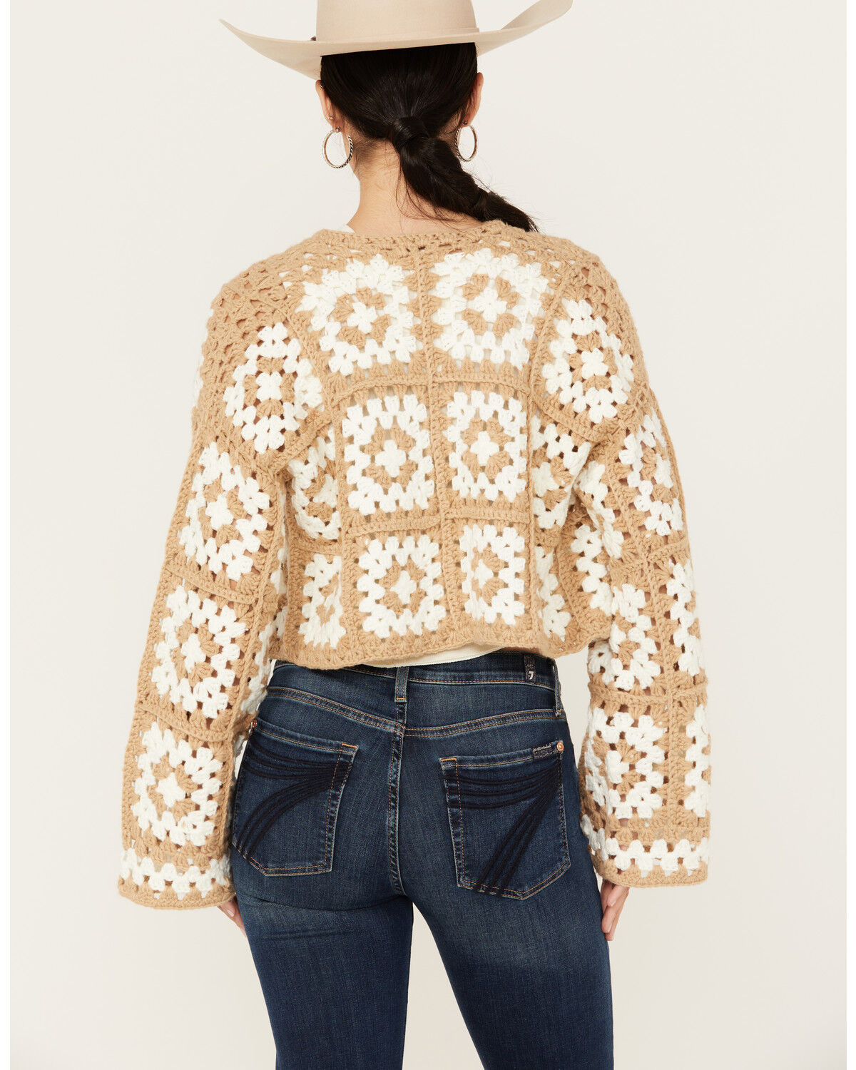 Image #4 - Revel Women's Crochet Cropped Cardigan, Beige, hi-res