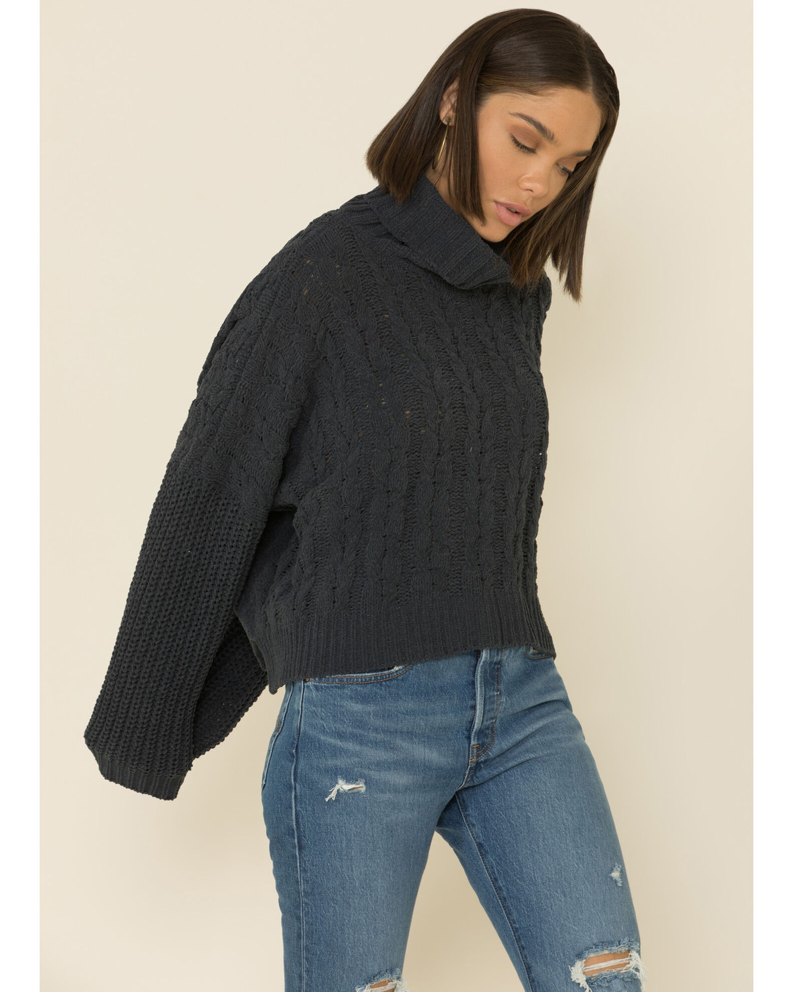 Hi lo cable best sale knit sweater