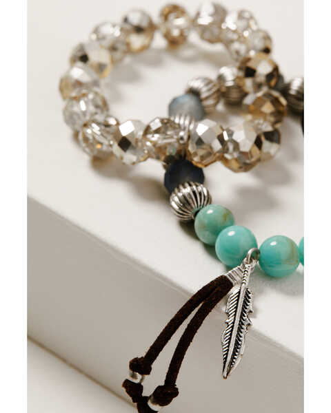 Shyanne Women's Mystic Summer Thunderbird Beaded Stretch Bracelet Set, Silver, hi-res