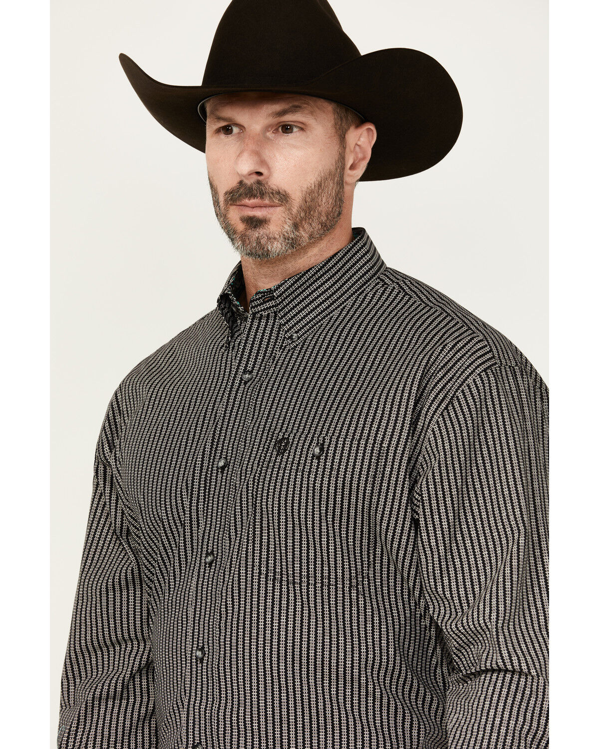 Image #2 - George Strait by Wrangler Geo Print Long Sleeve Button-Down Stretch Western Shirt, Black, hi-res