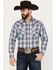 Ely Walker Men's Plaid Print Long Sleeve Pearl Snap Western Shirt - Tall, Blue, hi-res