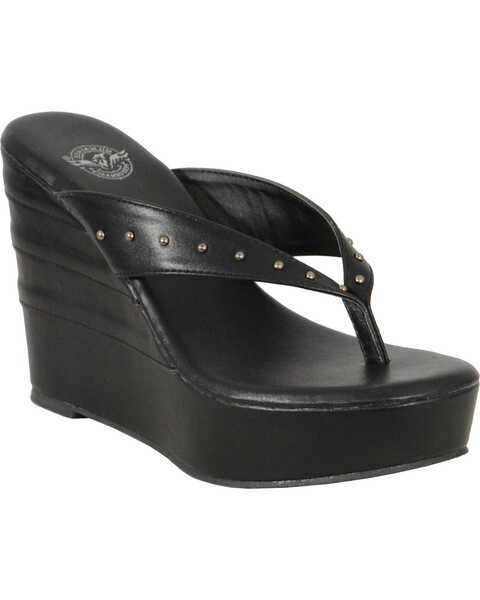 Image #1 - Milwaukee Leather Women's Studded Wedge Sandals , Black, hi-res