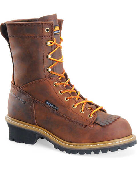 Carolina Men's 8" Waterproof Lace-to-Toe Logger Boots - Round Toe, Brown, hi-res