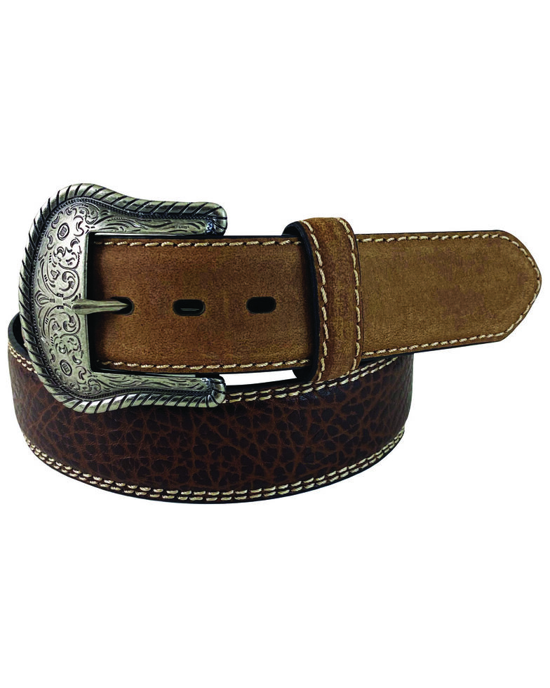G Bar D Men's Brown Feathered Edge Leather Belt, Brown, hi-res