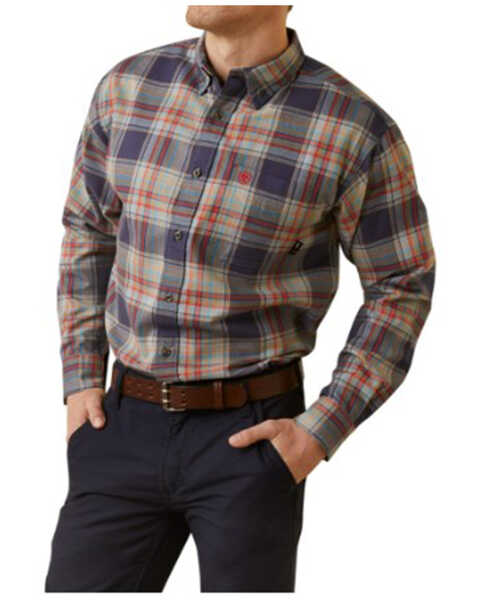 Image #1 - Ariat Men's FR Kane Plaid Print Long Sleeve Button-Down Work Shirt - Tall, , hi-res