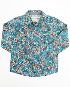 Cody James Toddler Boys' Refresh Large Paisley Print Long Sleeve Snap Western Shirt , Turquoise, hi-res