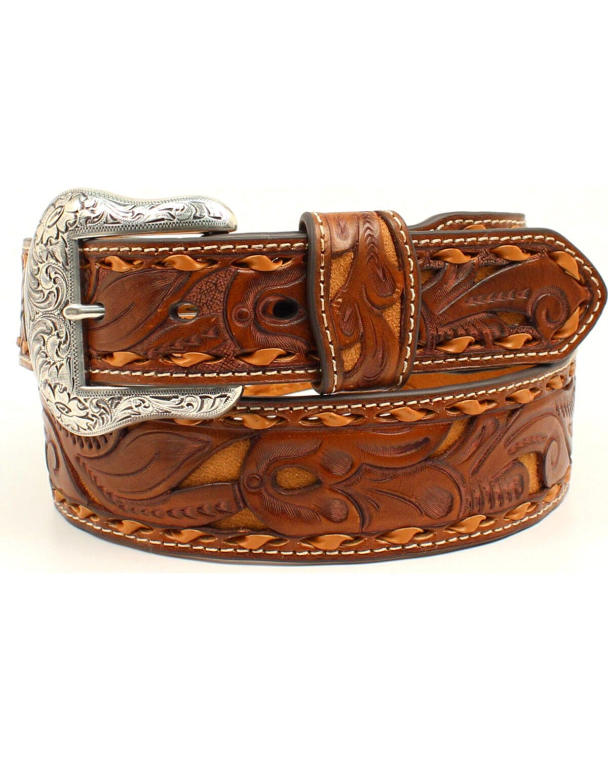 Western Cowboy Belt Ranger Concho Genuine Leather Cognac Removable Buckle Cinto