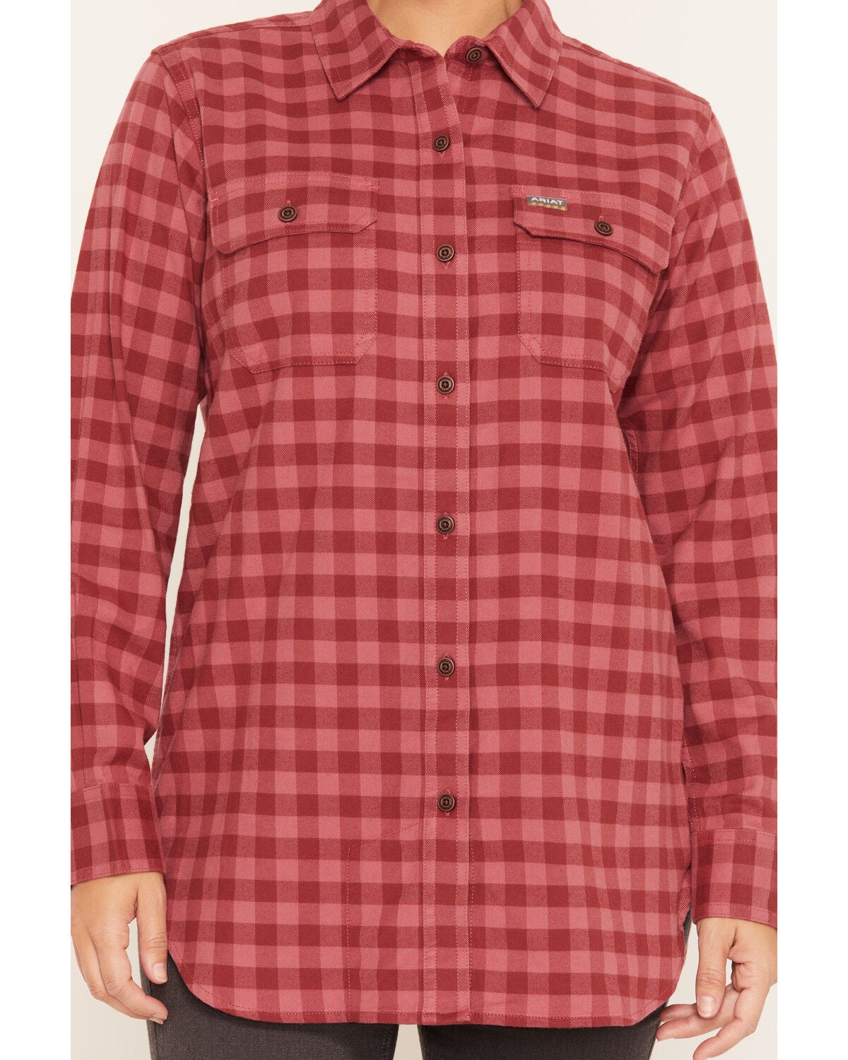 Image #3 - Ariat Women's Rebar Plaid Print Long Sleeve Button-Down Stretch Work Shirt, Red, hi-res