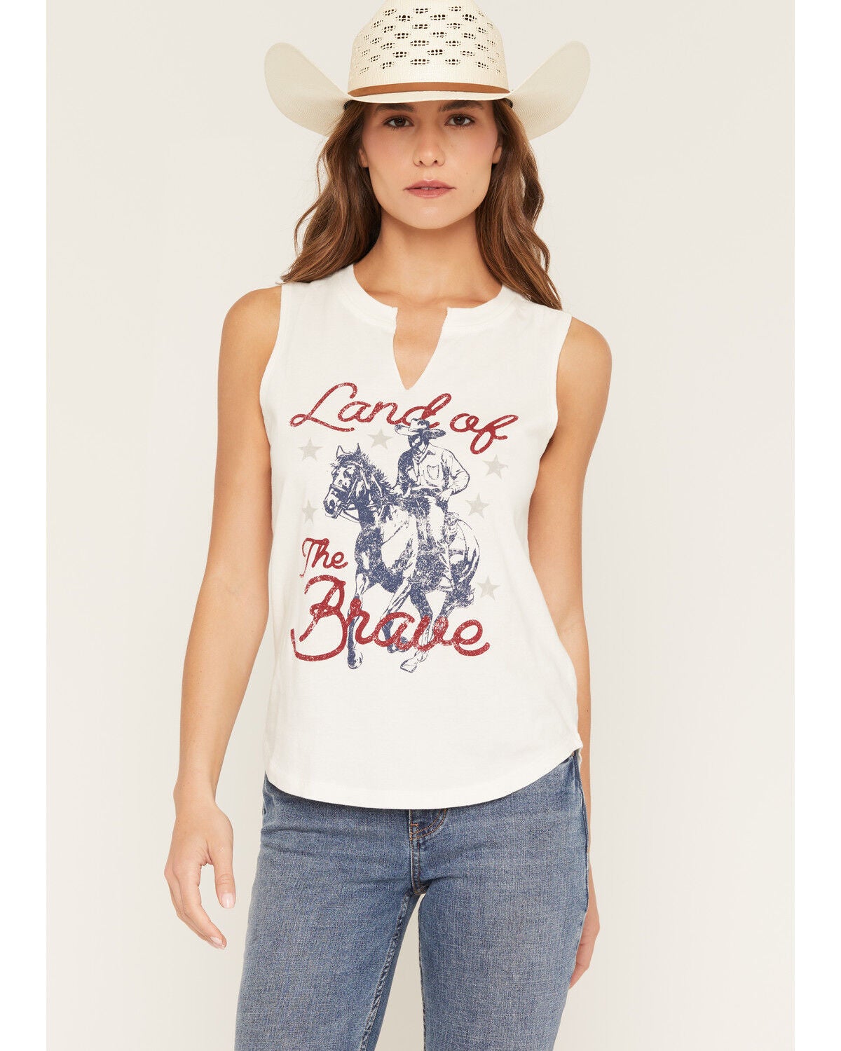 Shyanne Women's Land of the Brave Graphic Tank, Cream, hi-res
