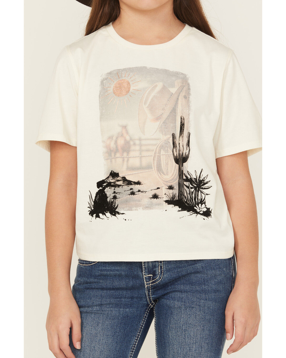 Image #3 - Shyanne Girls' Real Felt Scenic Short Sleeve Graphic Tee, Cream, hi-res