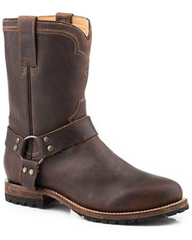 Stetson Men's Puncher Harness Oily Goat Moto Boots - Round Toe , Brown, hi-res