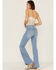 Image #3 - Ceros Women's Light Wash High Rise Coin Pocket Light Denim Flare Jeans, Blue, hi-res