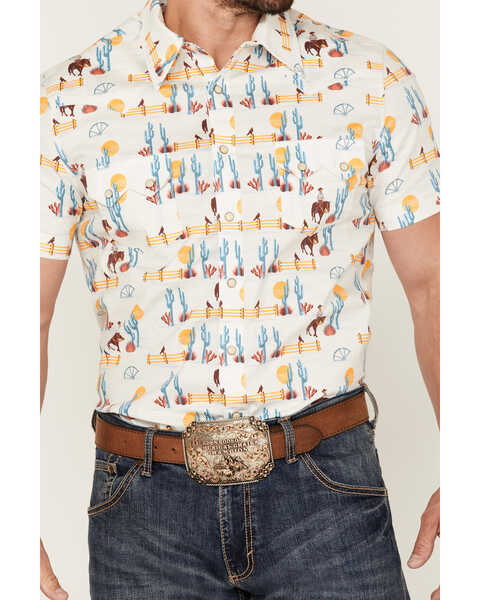 Image #3 - Dale Brisby Men's Cactus Conversational Print Short Sleeve Snap Western Shirt , Teal, hi-res