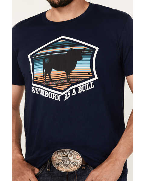 Image #3 - RANK 45® Men's Stubborn As A Bull Short Sleeve Graphic T-Shirt , Dark Blue, hi-res
