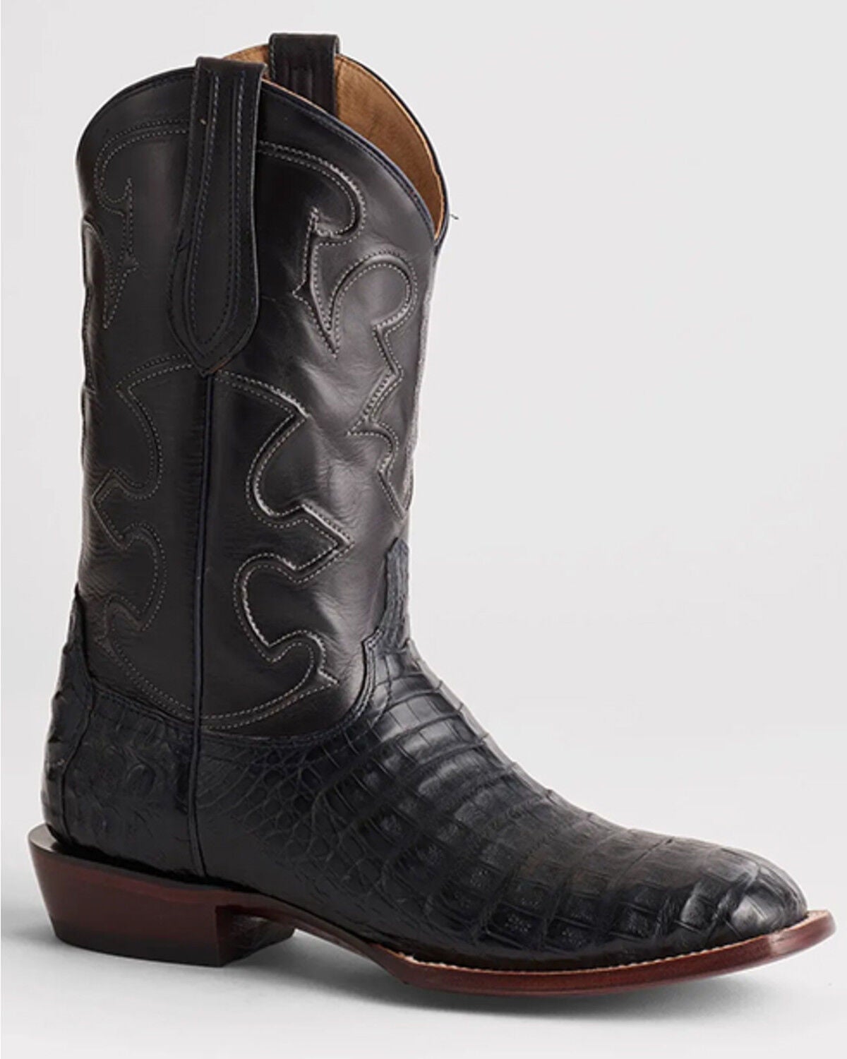 Image #1 - Lucchese Men's Exotic Caiman Skin Western Boots - Broad Square Toe, Navy, hi-res