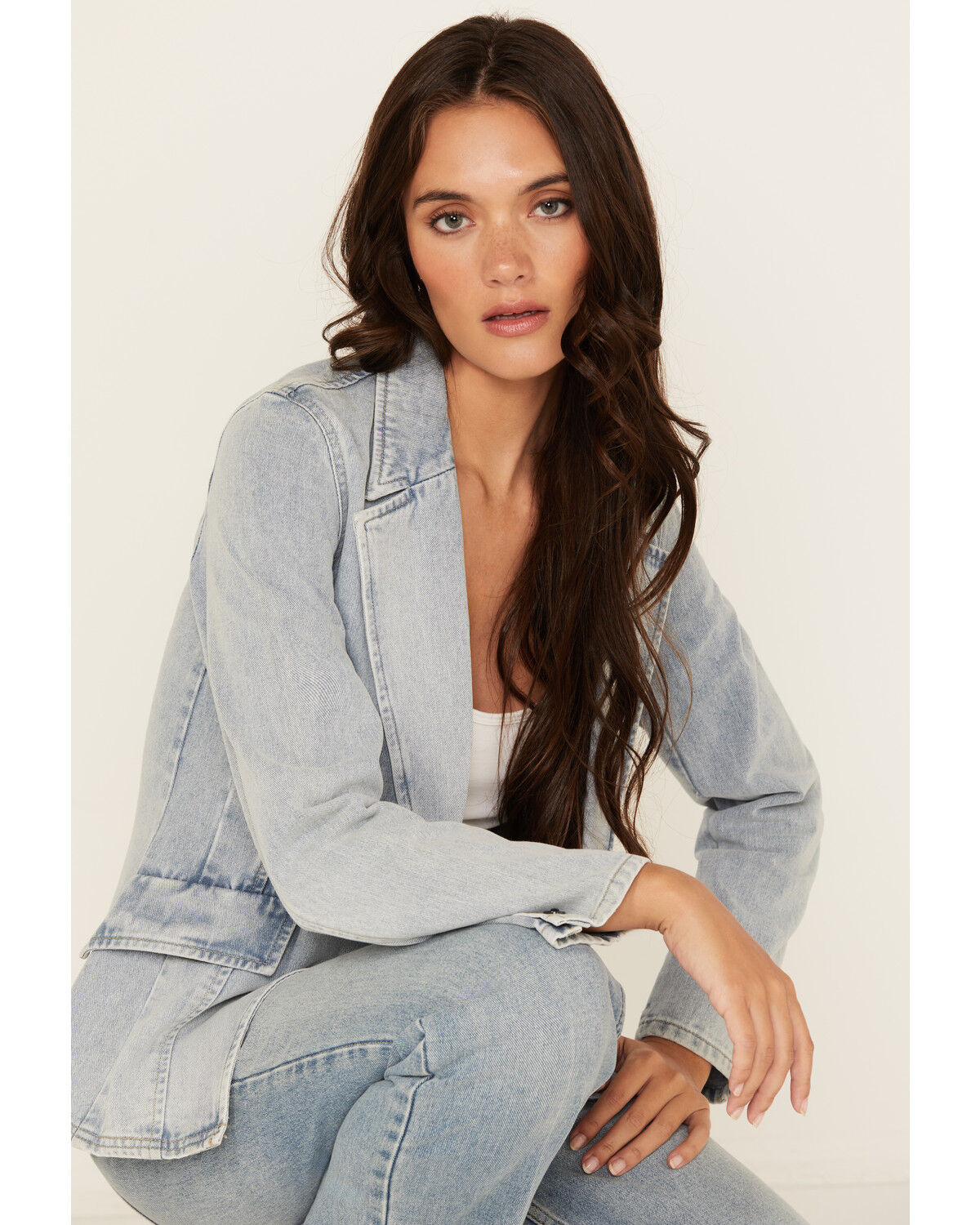Image #1 - Boom Boom Jeans Women's Light Wash Denim Blazer, Light Wash, hi-res