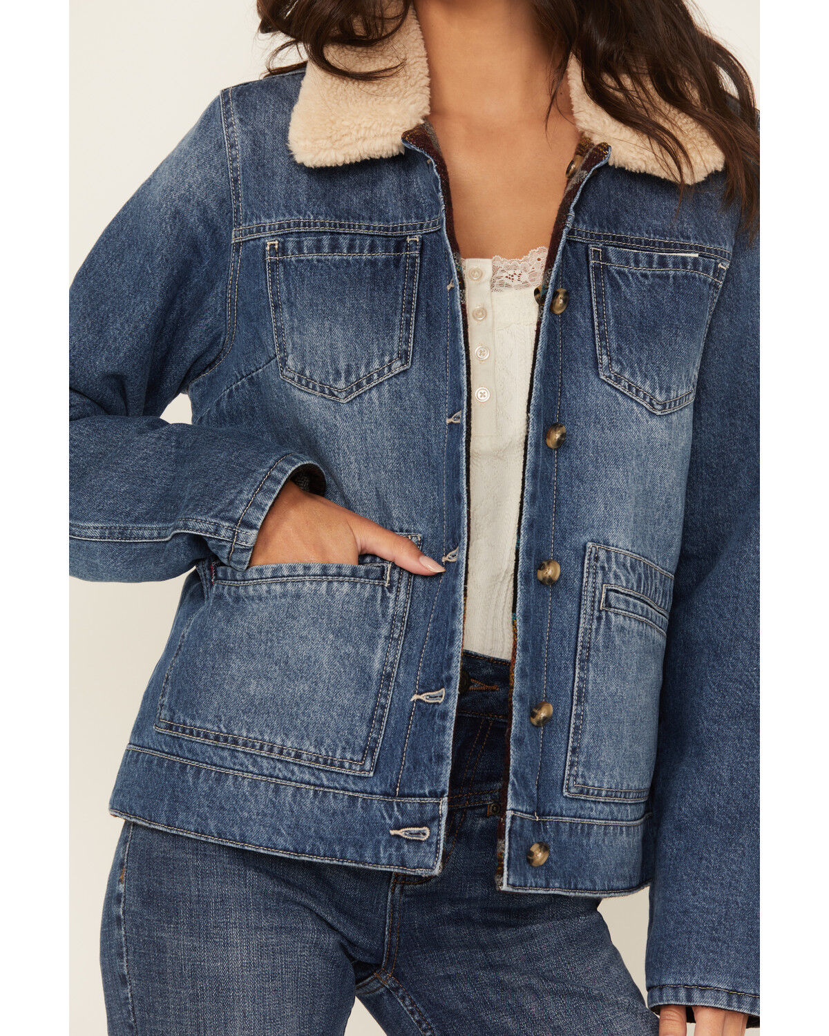 Image #3 - Idyllwind Women's Alcott Reversible Denim / Blanket Jacket, Medium Wash, hi-res
