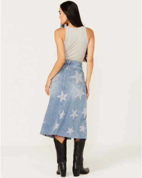 Image #3 - Vibrant Denim Women's Rhinestone Star Medium Wash Mid Length Denim Skirt , Medium Wash, hi-res