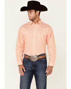 Panhandle Select Men's Orange Geo Print Long Sleeve Snap Western Shirt , Orange, hi-res