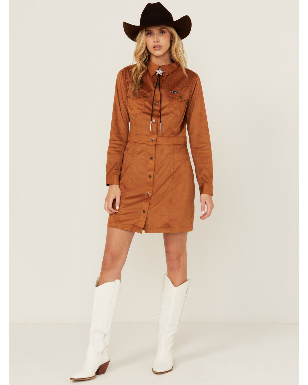 Image #1 - Wrangler Retro Women's Suede Long Sleeve Mini Dress, Brown, hi-res