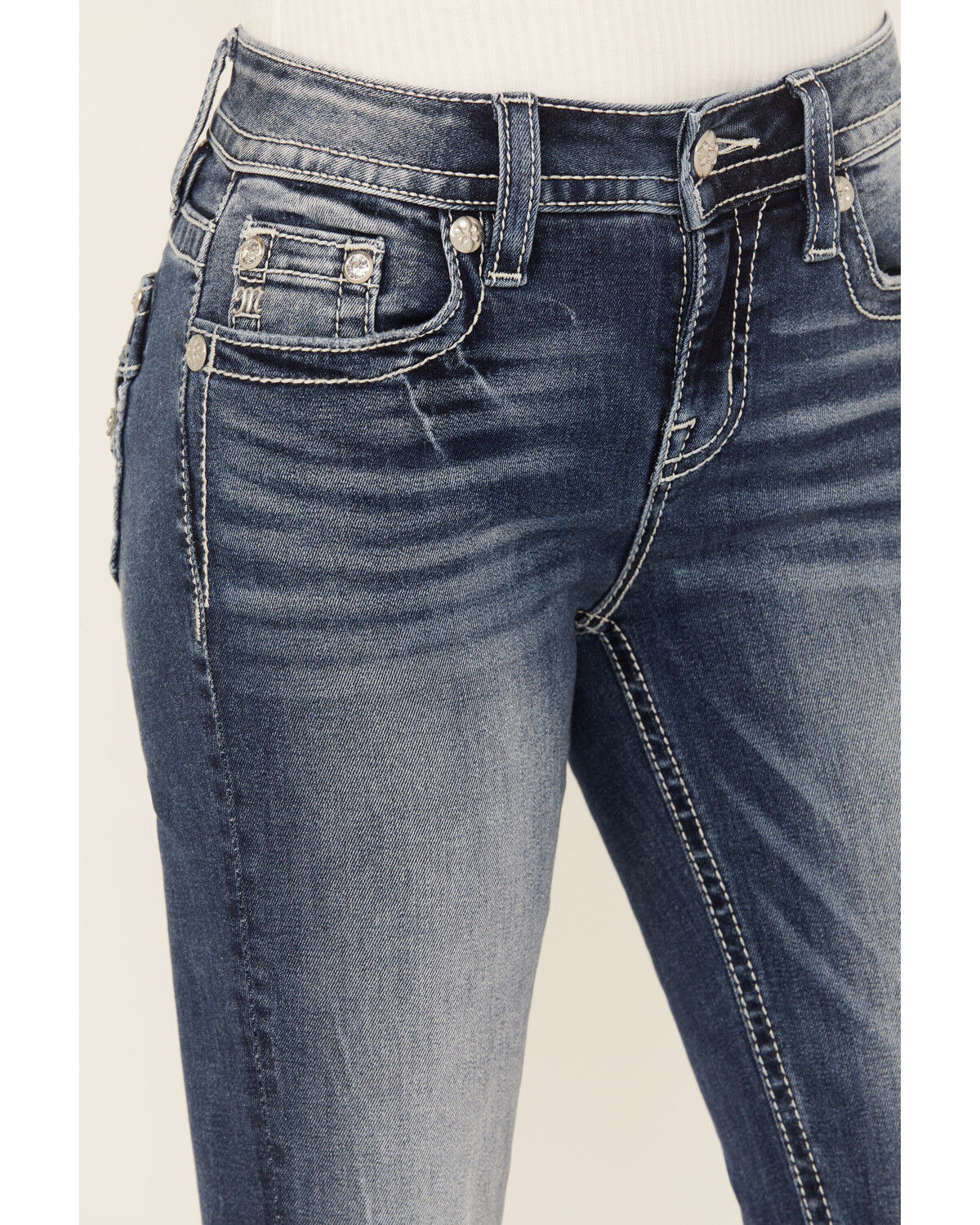 Image #4 - Miss Me Women's Medium Wash Embroidered Bootcut Jeans, Medium Blue, hi-res