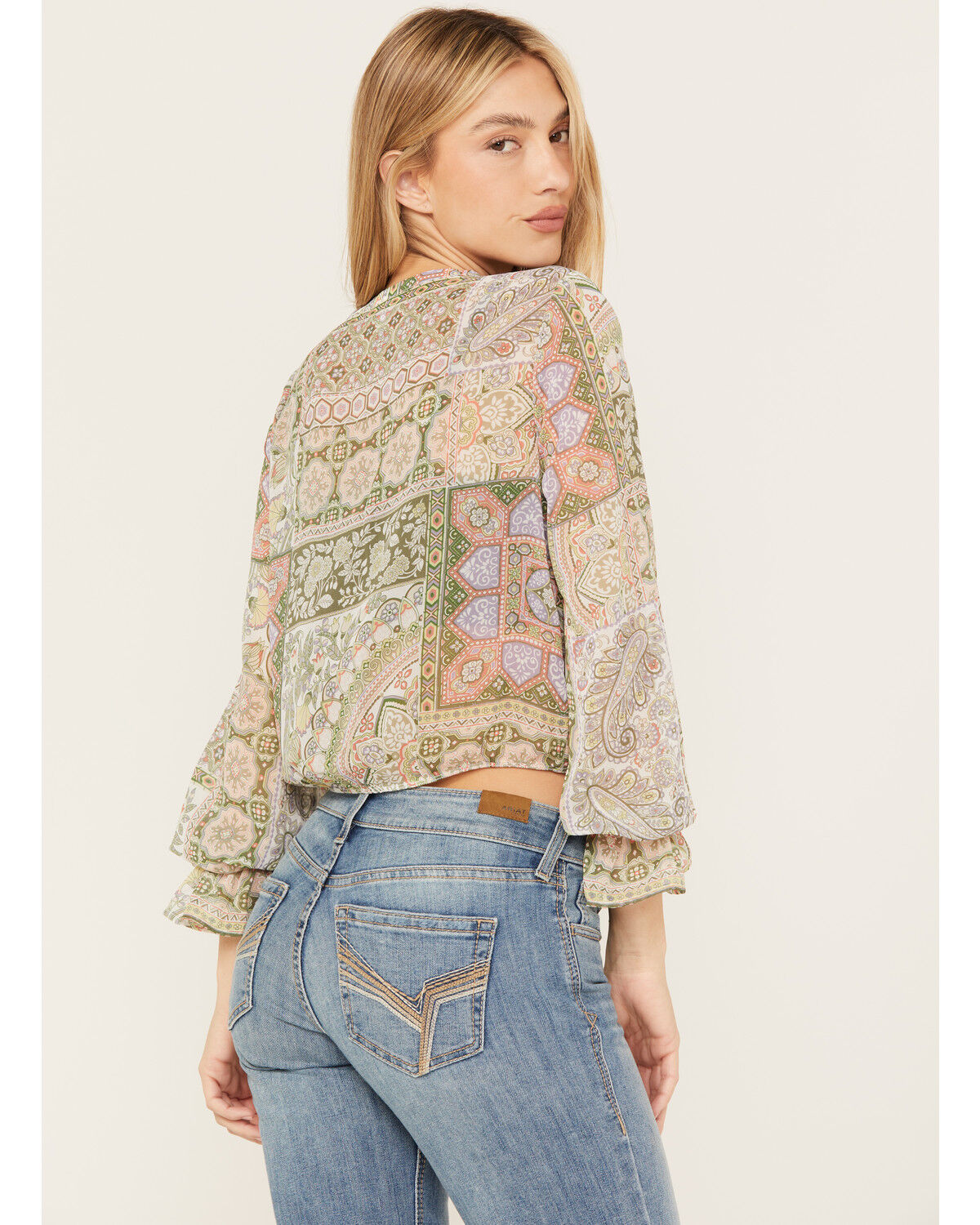 Image #4 - Shyanne Women's Long Sleeve Print Woven Tunic, Sage, hi-res