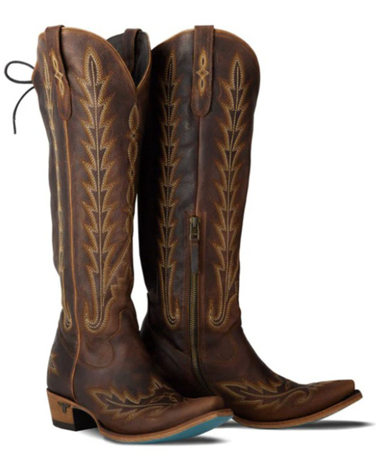 Image #1 - Lane Women's Lexington Knee High Corset Western Boots - Snip Toe, Cognac, hi-res