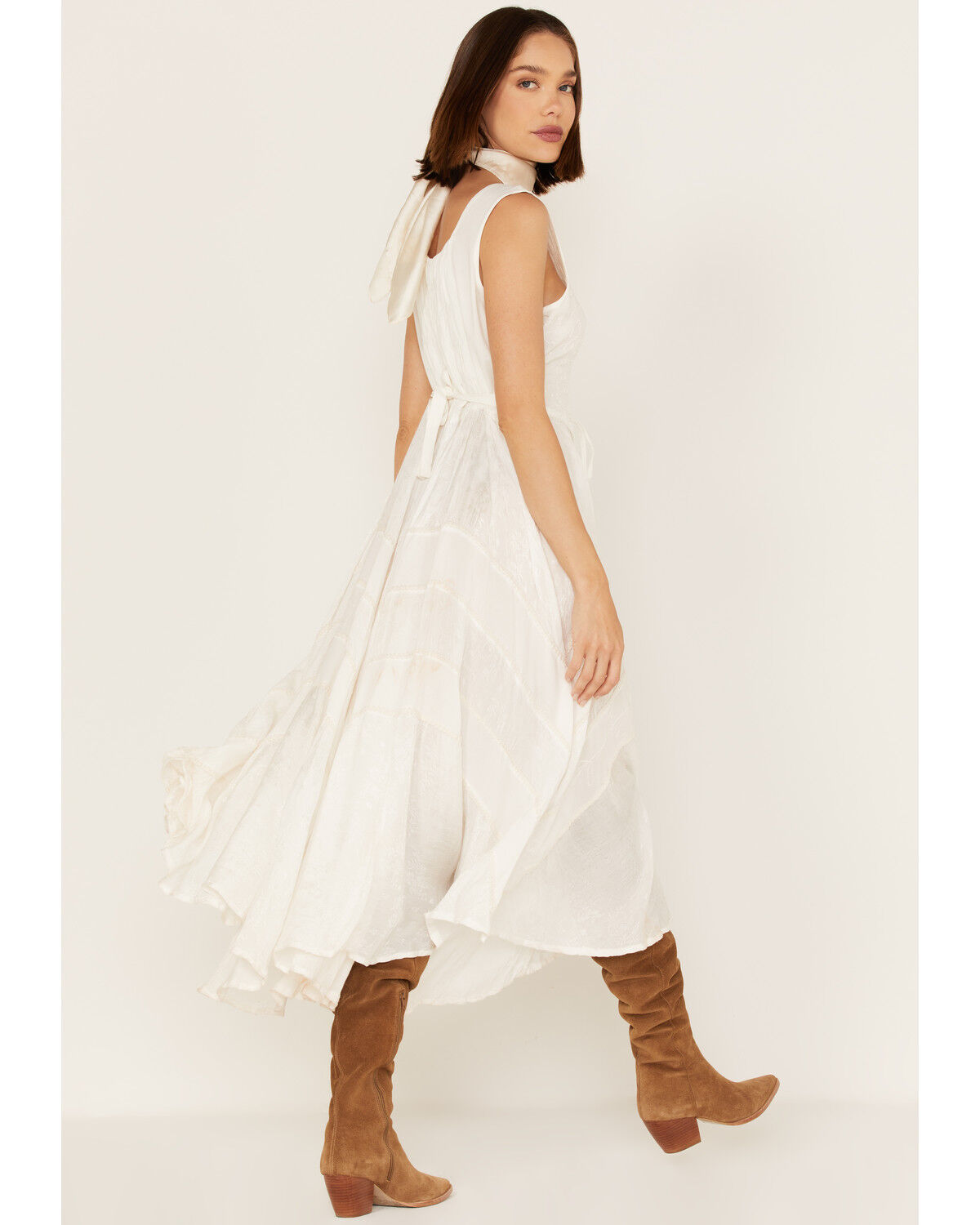 Image #5 - Scully Women's Lace-Up Jacquard Maxi Dress, Ivory, hi-res