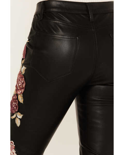 Driftwood Women's High Rise Vegan Leather Fallen Roses Flare Pants, Black, hi-res