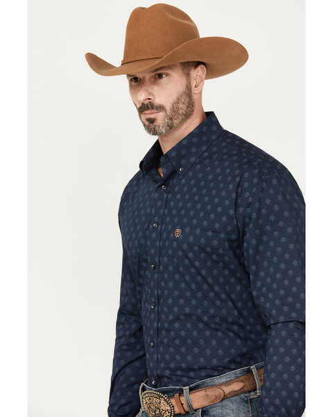 Image #2 - Rock & Roll Denim Men's Vintage 46 Geo Print Long Sleeve Button-Down Western Shirt, Dark Blue, hi-res