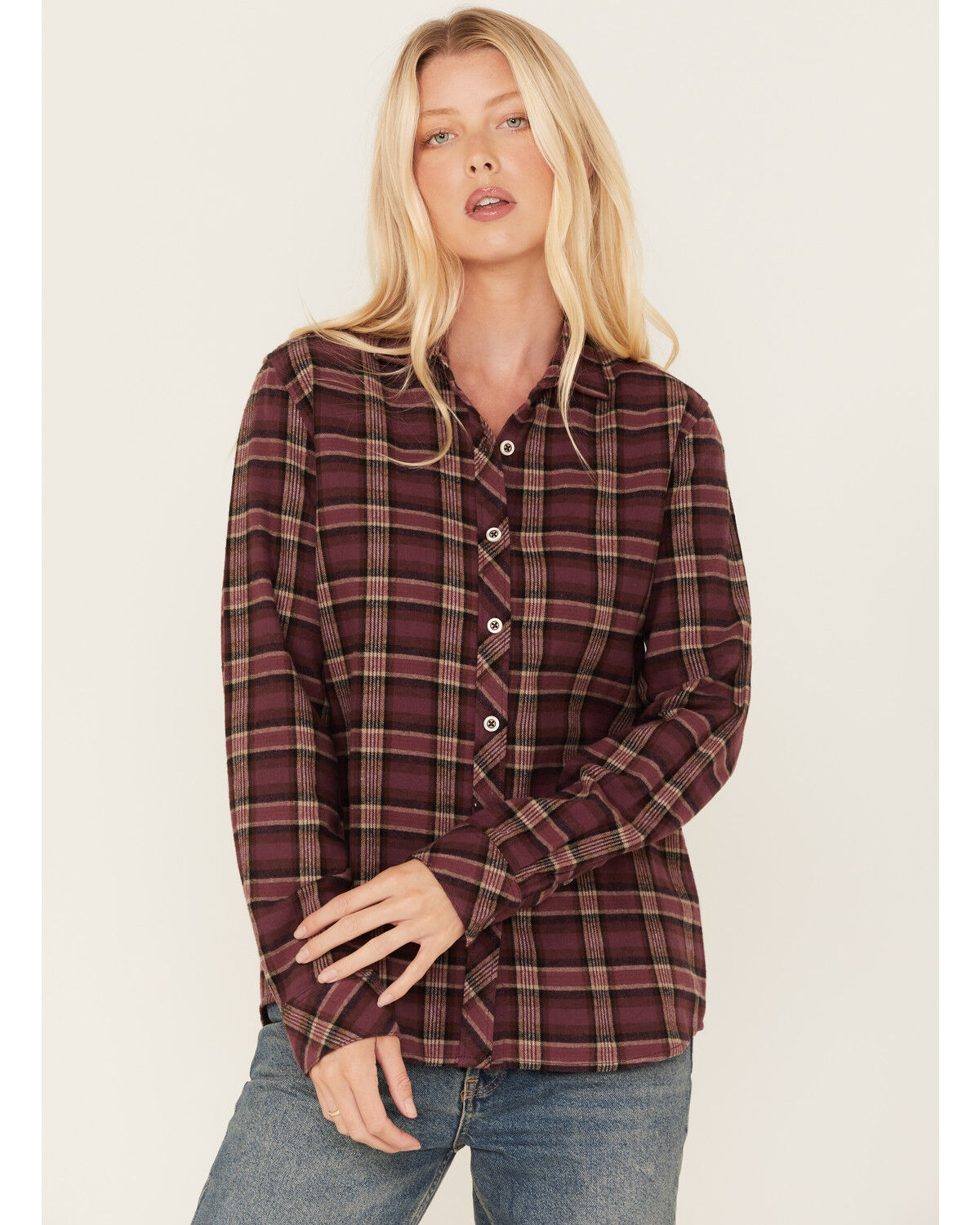 Image #1 - North River Women's Plaid Print Long Sleeve Button Down Flannel Shirt, Purple, hi-res