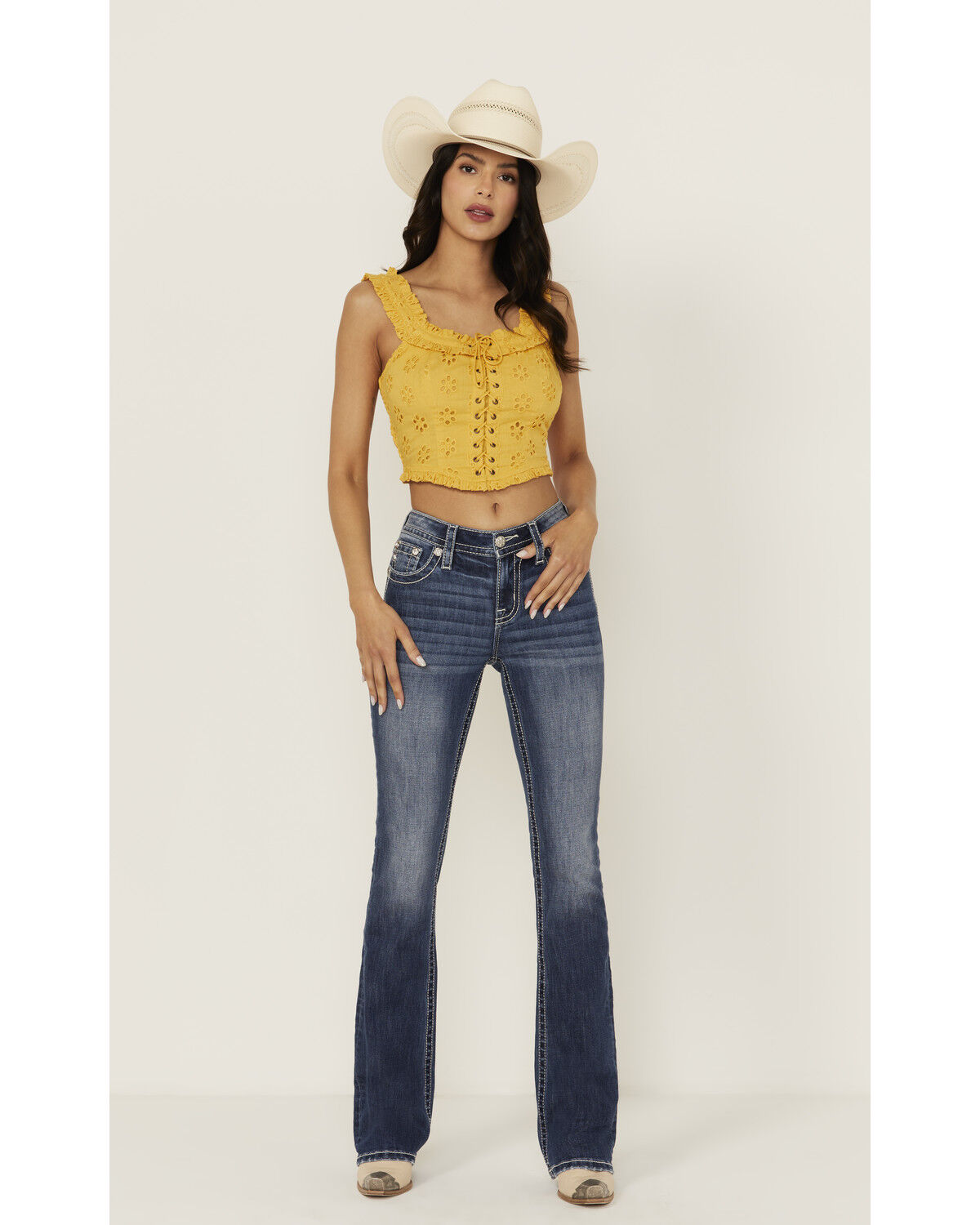 Image #3 - Miss Me Women's Medium Wash Americana Pocket Bootcut Stretch Denim Jeans, Medium Wash, hi-res