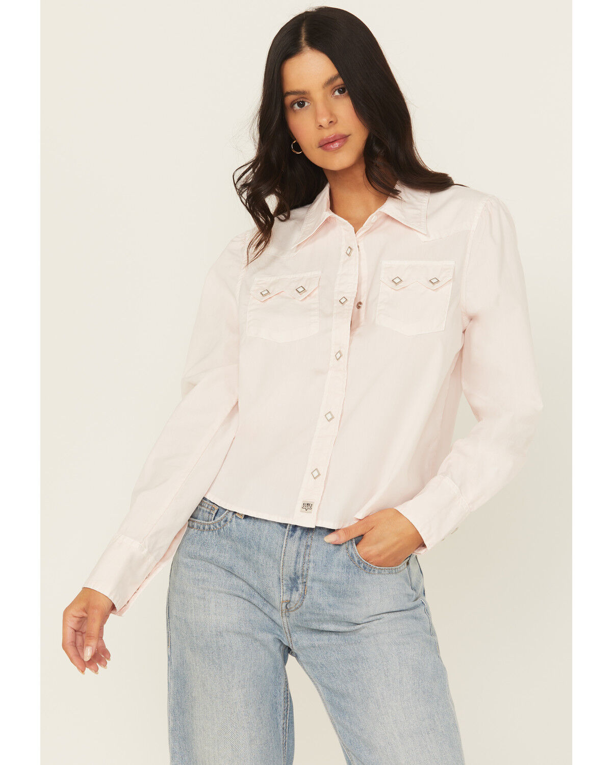 Image #1 - Kimes Ranch Women's Annie Long Sleeve Snap Cropped Western Shirt, Light Pink, hi-res