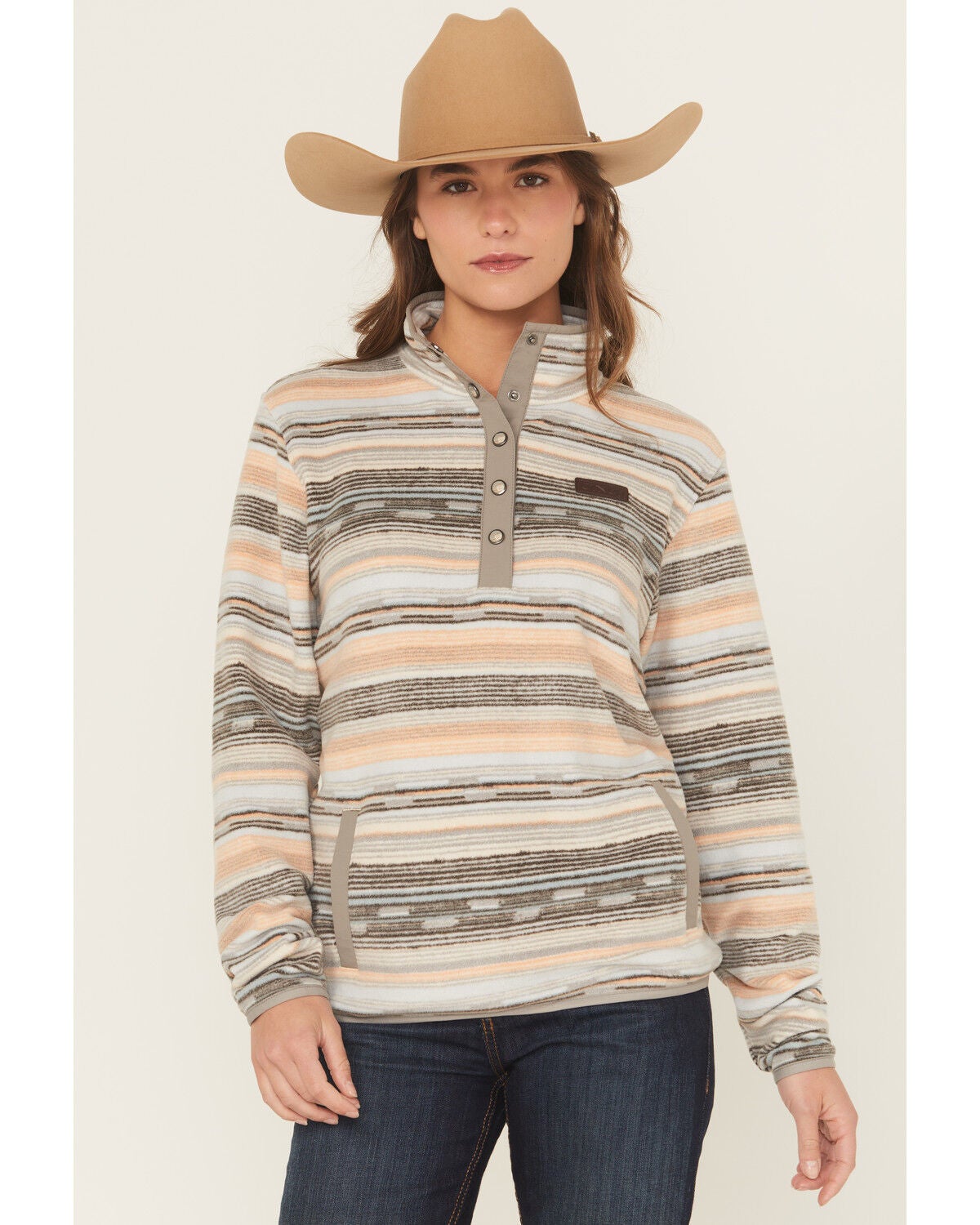 Cinch Women's Striped Print Polar Fleece Snap Pullover, Purple, hi-res