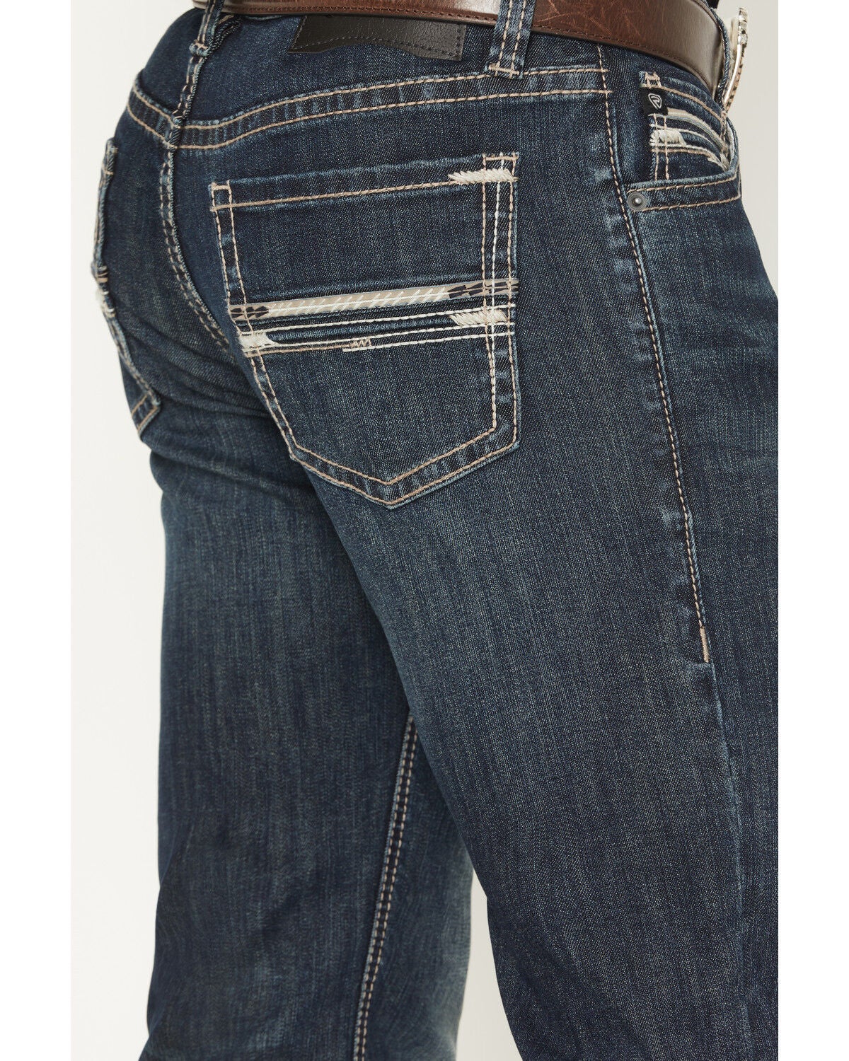Image #4 - Rock & Roll Denim Men's Revolver Dark Wash Slim Straight Pleather Embroidered Stretch Denim Jeans, Dark Wash, hi-res