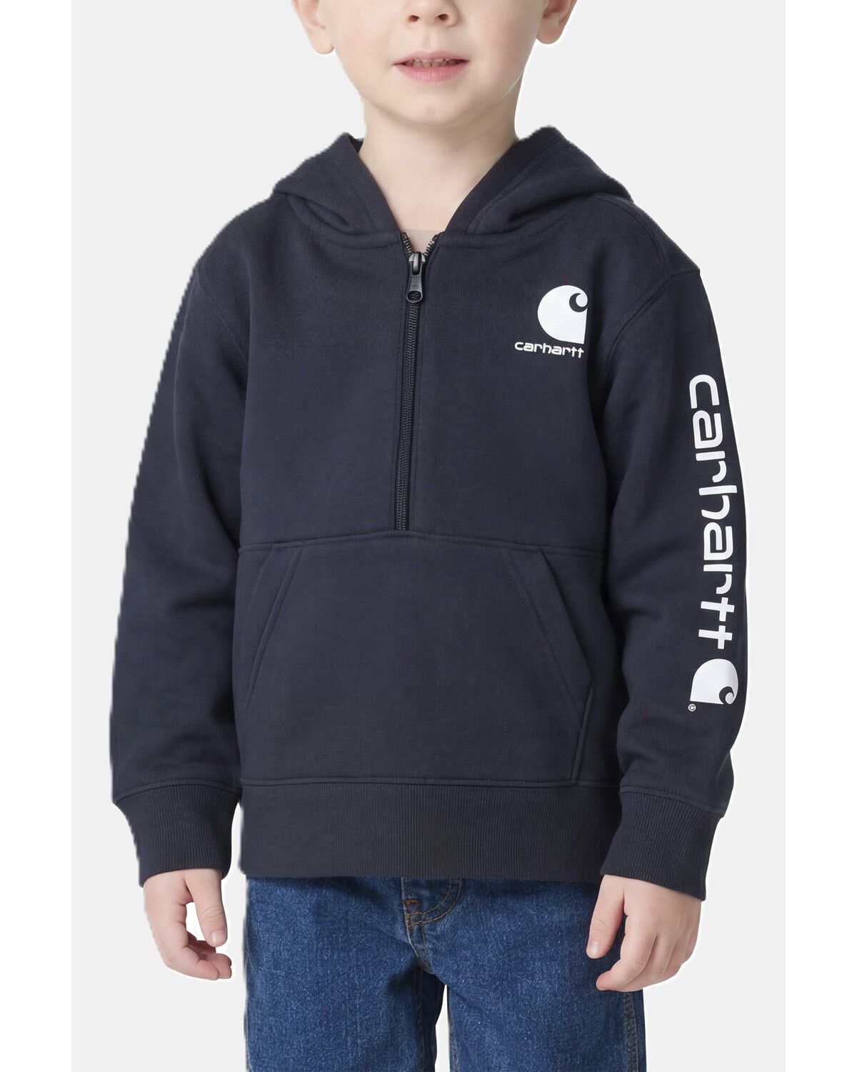 Image #1 - Carhartt Toddler Boys' Long Sleeve Half Zip Hooded Logo Pullover, Black, hi-res