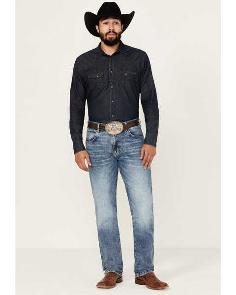 Image #1 - Wrangler Retro Men's Medium Wash Applewood Slim Straight Stretch Denim Jeans - Tall , Medium Wash, hi-res