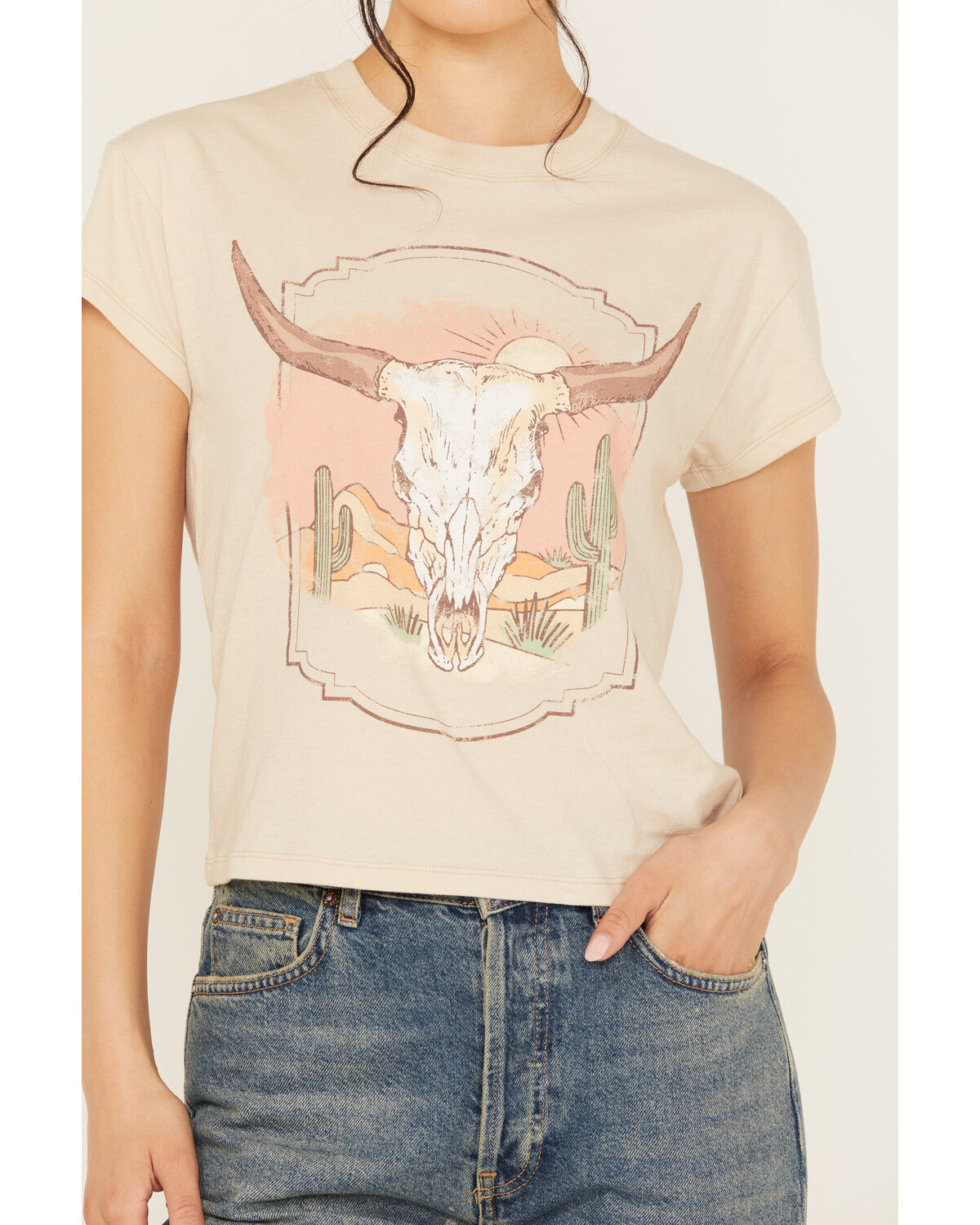 Image #3 - White Crow Women's Desert Steer Head Graphic Tee, Oatmeal, hi-res