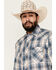 Image #2 - Roper Men's Medium Plaid Print Short Sleeve Pearl Snap Western Shirt, Blue, hi-res