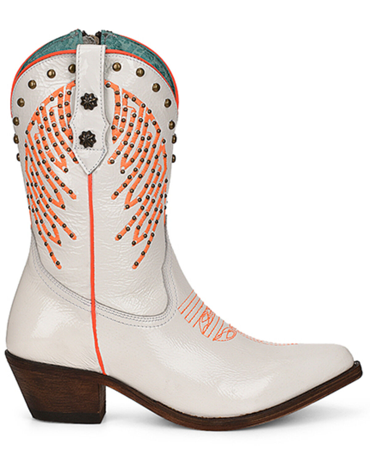 Image #2 - Corral Women's Fluorescent Embroidered and Studded Western Boots - Round Toe, White, hi-res