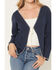 Image #3 - Originality Women's Whip Stitch Tie Front Sweater, Blue, hi-res