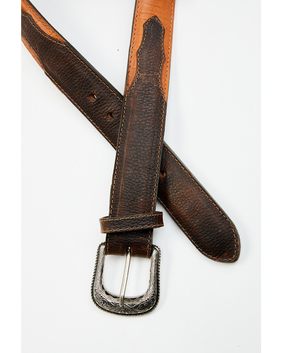 Image #2 - Cody James Men's Embossed Croco Print Leather Belt, Pecan, hi-res