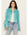 Image #1 - Powder River Outfitters Women's Micro Suede Fringe Jacket , Turquoise, hi-res