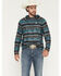 Image #1 - Rock & Roll Denim Men's Southwestern Striped Print Stretch Hooded Sweatshirt, Teal, hi-res