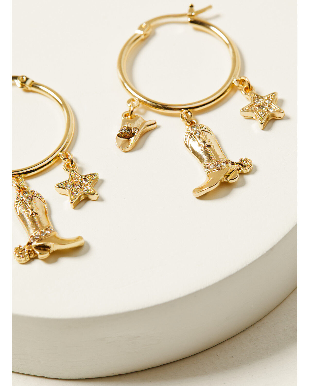 Image #2 - Shyanne Women's 14K Gold Western Charm Dangle Hoop Earrings, Gold, hi-res