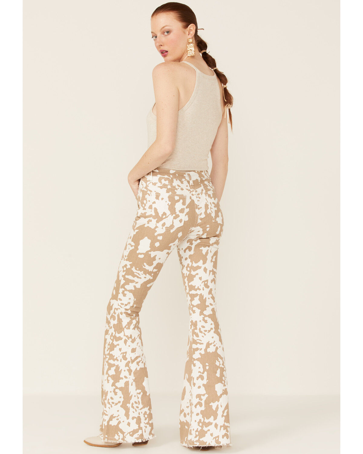 Image #3 - Saints & Hearts Women's Cow Print High Rise Raw Hem Flare Jeans, , hi-res