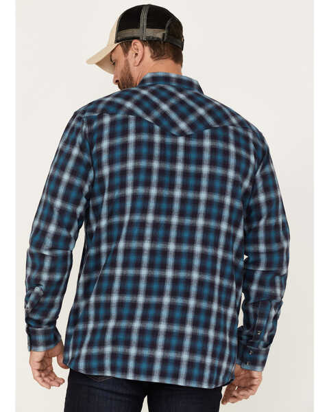 Image #4 - Moonshine Spirit Men's Ombre Plaid Print Long Sleeve Snap Western Flannel Shirt, Navy, hi-res