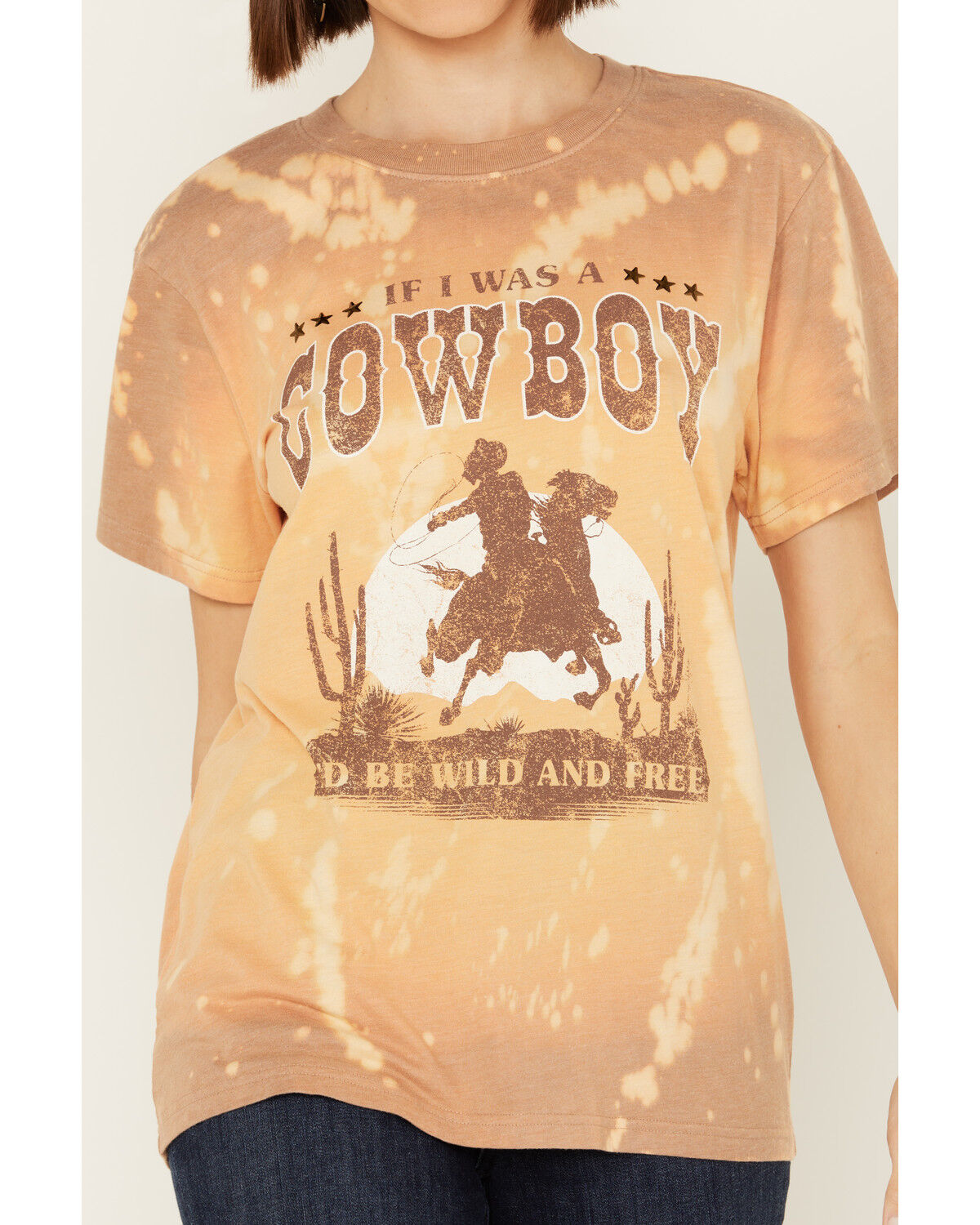 Image #3 - Youth in Revolt Women's Bleachwash Studded Cowboy Short Sleeve Graphic Tee, Brown, hi-res